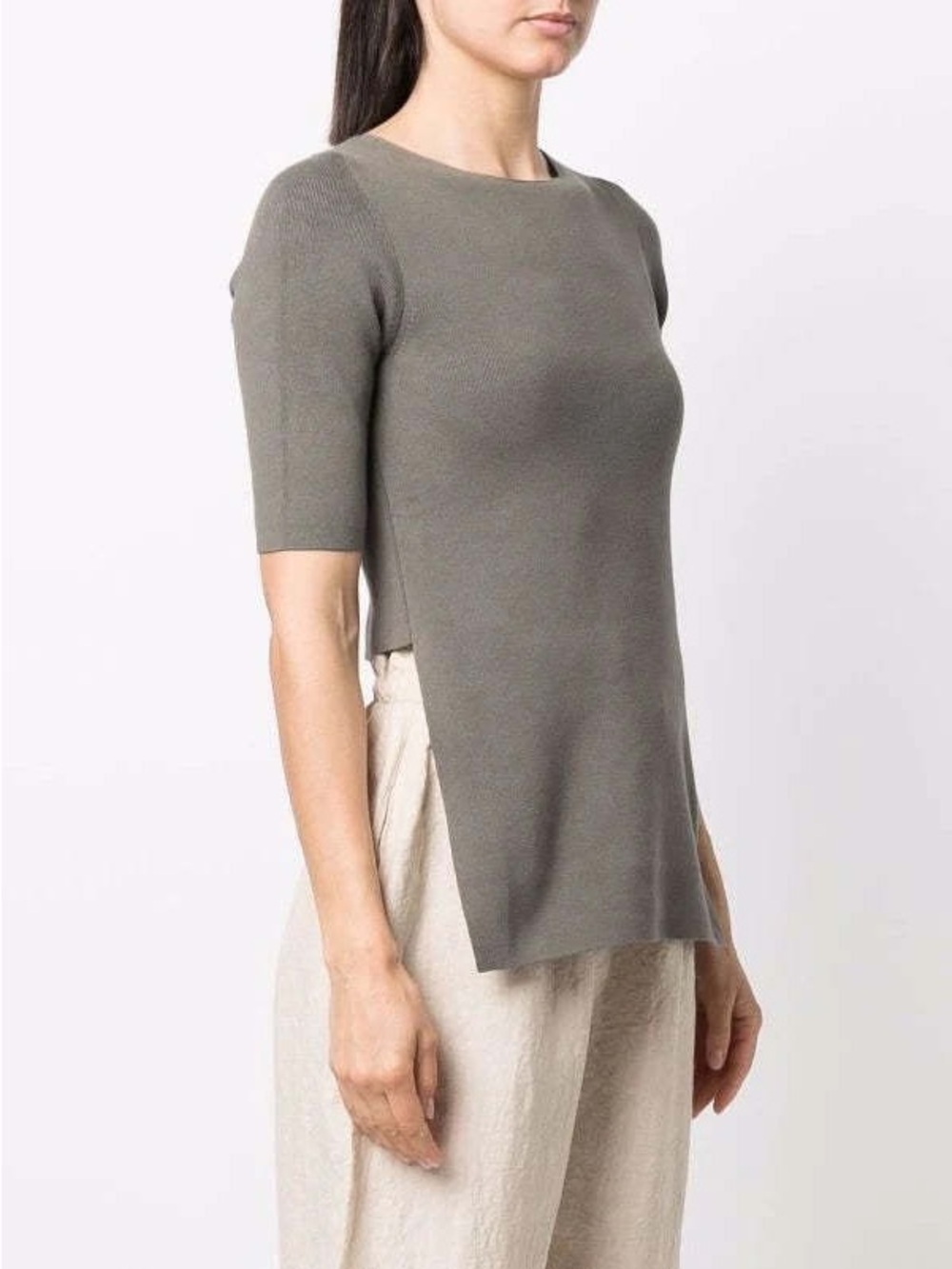 Lauren Manoogian Stretch Apron Tee Top in Lead Size 2, Medium